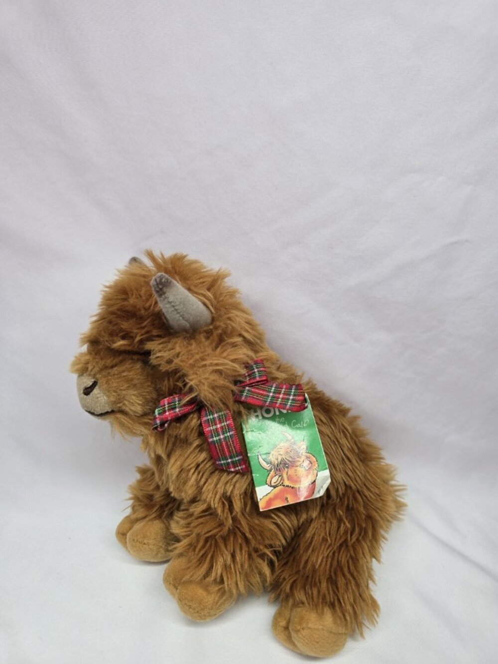 Honey the Highland Calf Stuffed Animal Toy 10" With Plaid Scarf- Realistic Cute